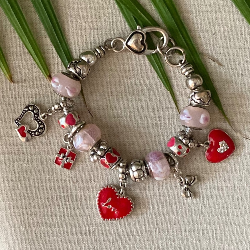 BRIGHTON Heart LOVE Red Charm Bracelet SILVER